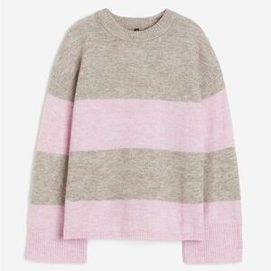 H&M Pink and Gray Striped Crew Neck Sweater